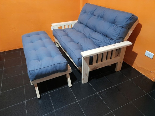 Futon 2 C Rustico  Sin Pintar + Colchón  Gabardina Crudo Bek