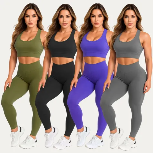 4 Conjuntos Calça Legging Fitness Roupas Feminina Academia