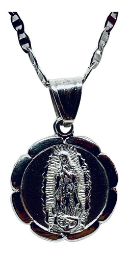 Medalla Virgen Guadalupe Redonda Con Bisel Flor (dplata)