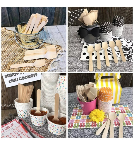 Cucharas Desechables Madera Bambú Helados Gourmet Chef 24und