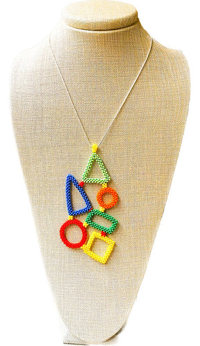 Collar Mujer Mostacilla Checa Figuras Geometricas Multicolor