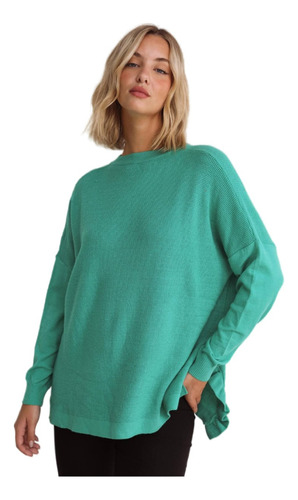 Maxi Sweater Bremer Wafle Con Volados Mujer Color Azulino
