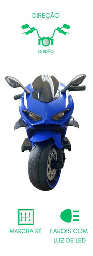 Moto Elétrica Infantil 12v Azul Bike Esportiva Potente Rádio