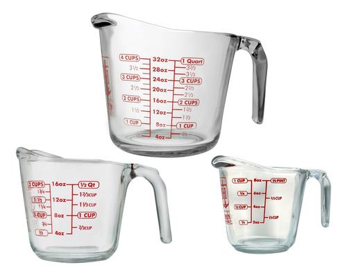 Vasos Medidores De Vidrio Juego De 3 Piezas 1 2 4 Tazas