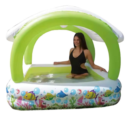 Piscina Inflable Familiar C/sombra Exterior Portátil Verano Amarillo Azul Verde