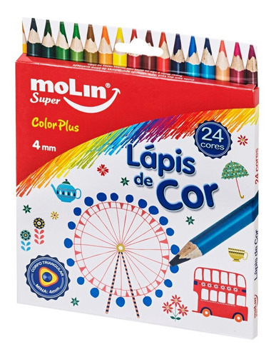 Lápis De Cor Color Plus Molin Caixa Com 24 Cores