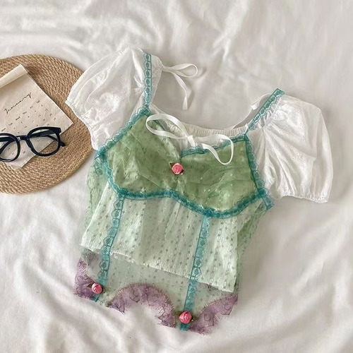 Green Coquette Baby Tee Bustier, Conjunto De 2 Piezas, Corsé