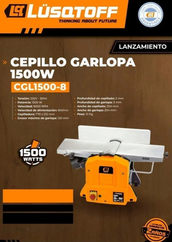 Imagen 3 de 8 de Cepillo Garlopa Rebajadora Mesa Banco Madera 2 Hp 1500w 204m