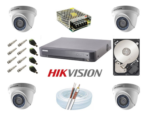 Kit 4 Cameras 1080p E Dvr 7204hqhi F1n 4 Canais Hikvision   