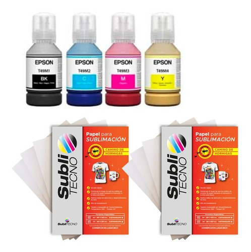 Combo Sublimacion 2 Resmas A4 + Tintas Epson T49m F170/f570