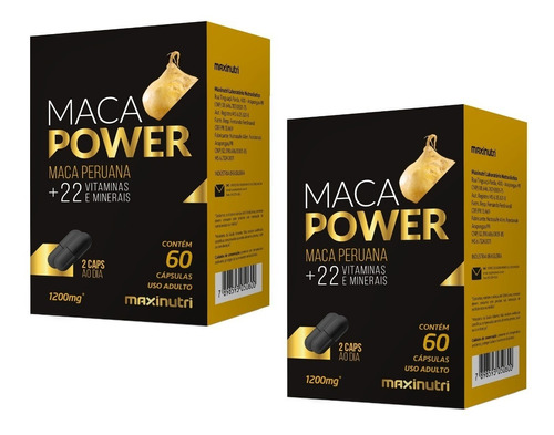 Kit 2x Maca Power (+vit E Minerais) 60 Caps 1200mg Maxinutri