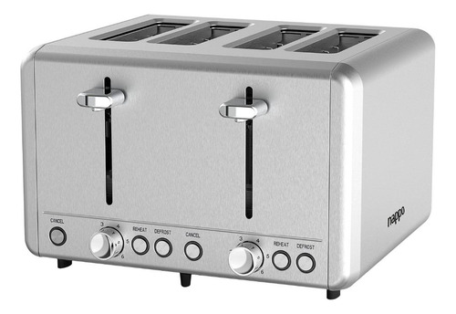 Tostadora Nappo Inox 1850w 4 Ranuras Extra Grandes Color Plateado