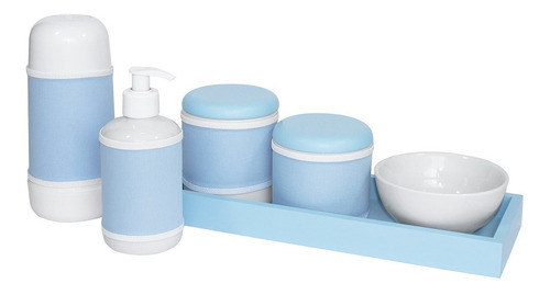 Kit Higiene Garrafa Térmica Bandeja Pequena Azul Bebê Menino