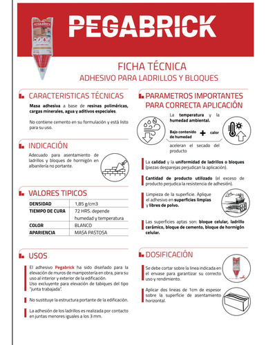 Pegabrick Retak Adhesivo - Caja 3kg X 7 Unidades Blanco