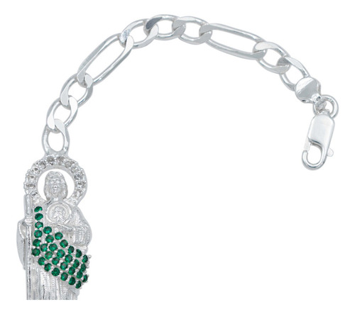 Pulsera Esclava San Judas Zirconias Tejido Figaro 3x1 5 Mm Color Verde Diámetro 6 Cm Largo 18 Cm