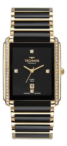 Relógio Technos Feminino Ceramic Dourado - Gn10ay/9p Cor do bisel Preto Cor do fundo Preto