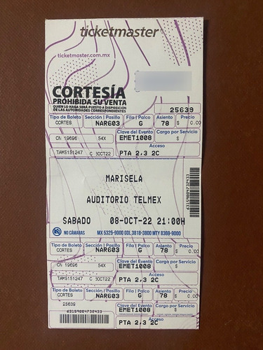 Boleto De Colección Concierto De Aniversario Marisela 2022