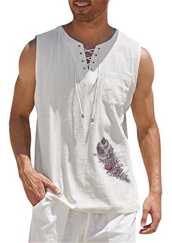 Camiseta Sin Manga Lino Algodon Para Hombre Casual Playa