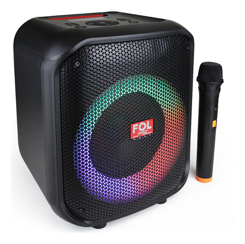 Bocina Portatil Fol Fs-l1216m Con Micrófono Inalámbrico Color Negro