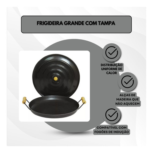 Paellera Frigideira Grande Com Tampa 40cm Aço Laminado 5,5lt