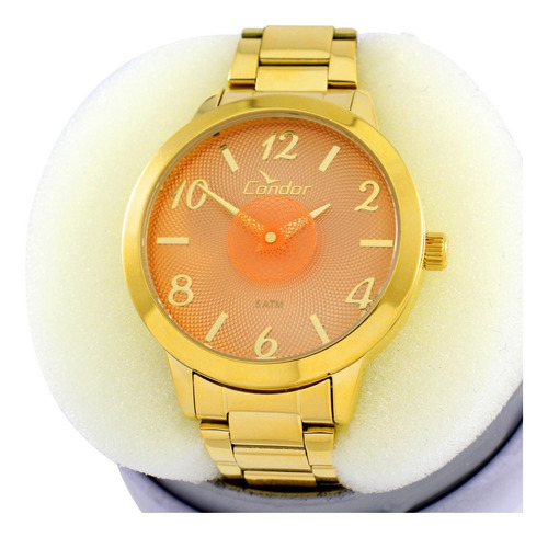 Relógio Condor Feminino Dourado Co2036kou/4l Cor do fundo Laranja
