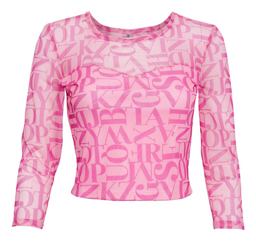 Blusa Rosa Letras Manga Larga Para Dama