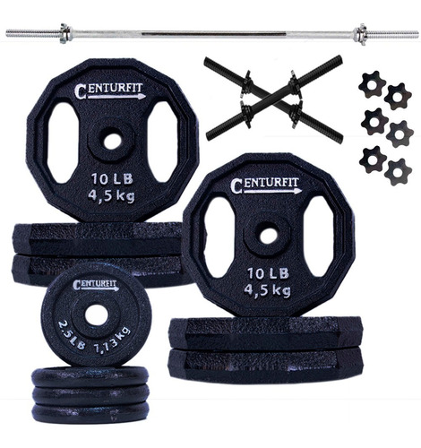 Set Pesas Discos Barra Mancuernas Negro 70 Lbs Crossfit