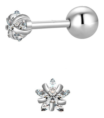 Imagem 3 de 3 de Brinco Aço Inox 316l Cartilagem Tragus Zirconia Estrela 3mm