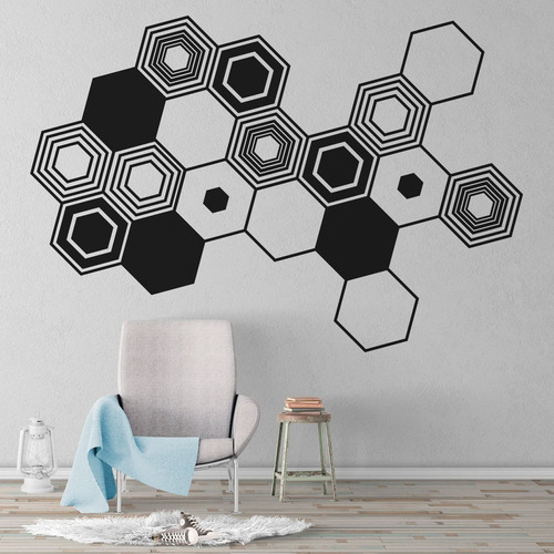 Vinil Decorativo 7537 Figuras Hexagonos Con Diseños Grande