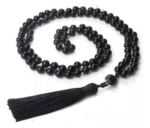 Collar Budista Japa Mala 108 Cuentas Oración Obsidiana