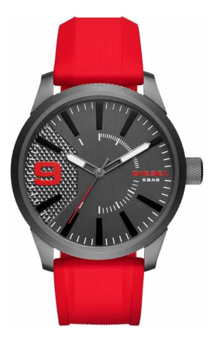 Diesel Dz1806 Rasp Gunmetal Ip Reloj De Silicona Roja