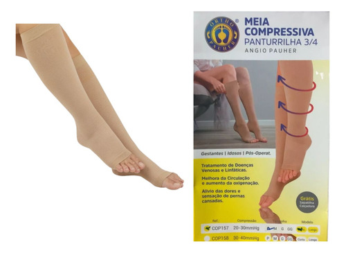 Meia Compressiva Panturrilha ¾ Angio Pauher Compressão 30-40