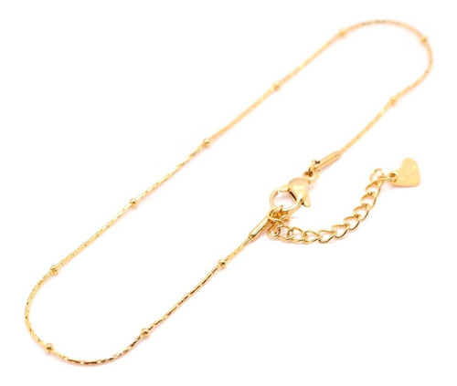 Imagen 7 de 8 de Pulsera Tobillera Mujer Acero Pie Bolitas Extra Fina Oro 10k