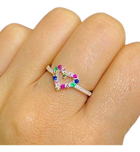 Anillo Corazon Romantico Multicolor Plata 925 Ap 408