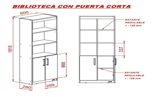Imagen 4 de 5 de Biblioteca Librero Repisa Con Estantes Y 2 Puertas Melamina