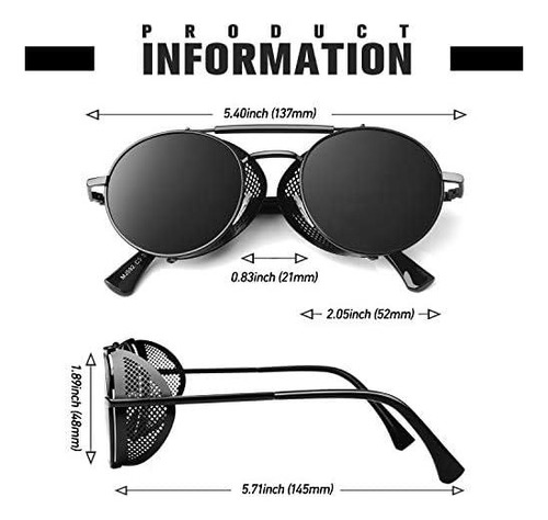Gafas De Sol Steampunk Polarizadas Retro Redondas Gafas Con