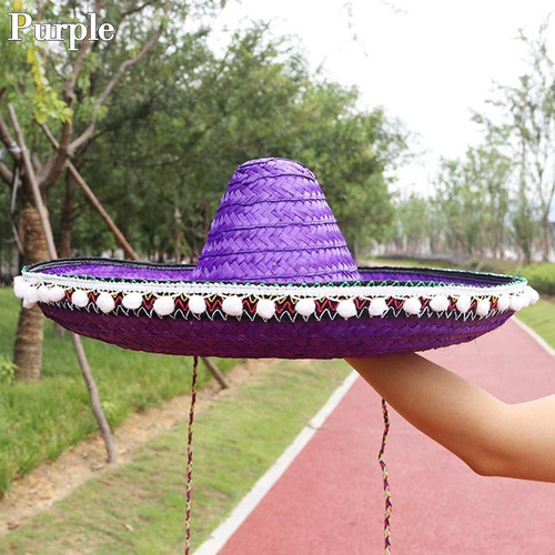 Sombrero De Paja Para Cosplay De Halloween, Pompón Mexicano,