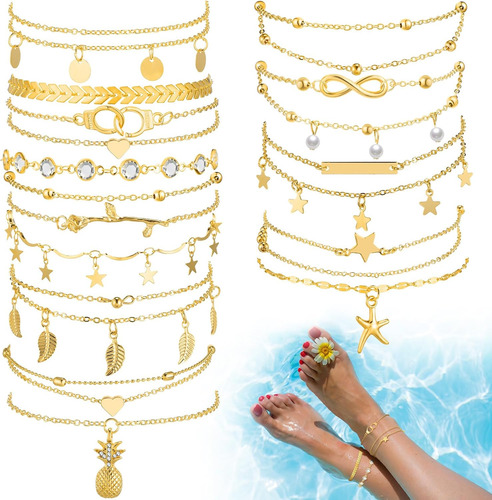 Hicarer 16 Piezas Tobilleras Para Mujer Tobilleras S...