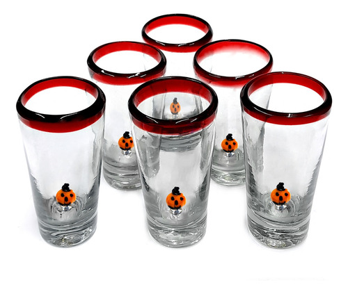 Set 6 Shot Tequilero Cónico Borde Color Y Calabaza Halloween