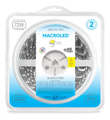 Tira Led Cinta 5050 Ip45 5 Mts 72w Macroled Blanco Frio