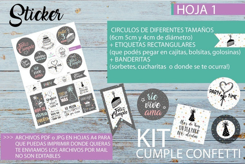 Kit Imprimible Desayuno Cumple Confetti Mujer Amiga Fiesta
