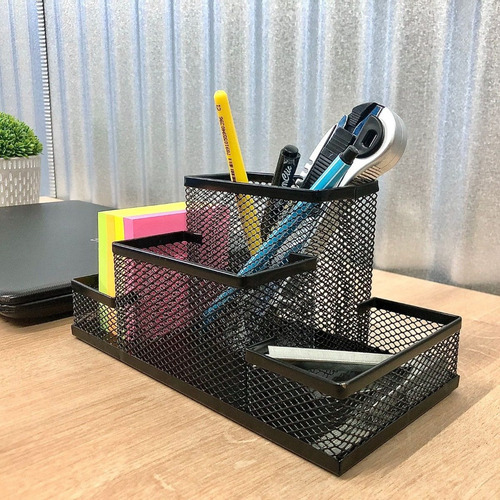 Imagem 2 de 6 de Organizador De Metal Telado Para Escritório 4 Compartimentos