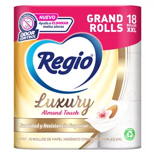 Papel Higiénico Regio Luxury Almond Touch Doble Hoja 18 Rollos