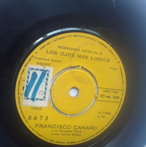 Vinilo Single Francisco Canaro Los Ojos Más Lindos 