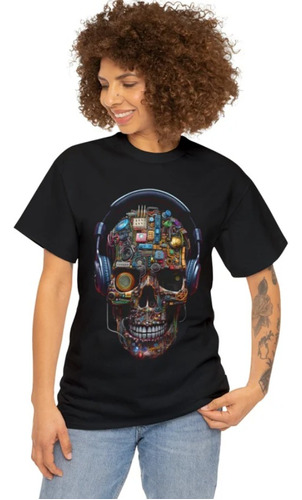 Polera Unisex Calavera Zombie Cybernetico Algodon Estampado