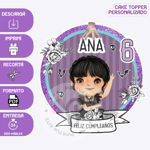 Topper Torta Imprimible Personalizado Merlina Addam Adorno