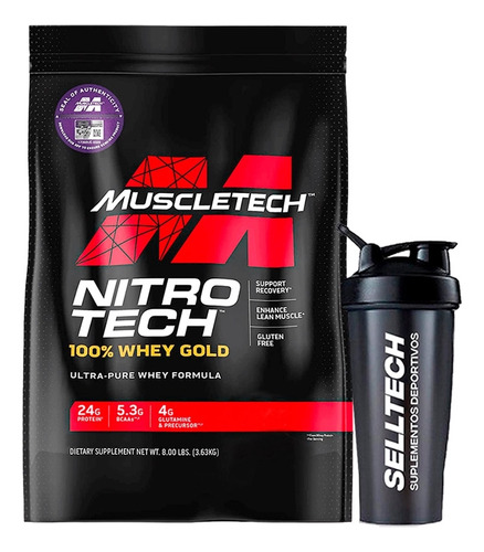 Proteína Muscletech Nitrotech Whey Gold 8lb Chocolate+shaker