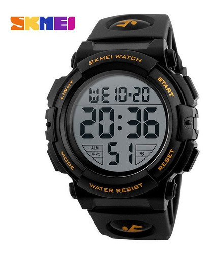 Reloj deportivo digital impermeable Skmei 1258 para hombre, color de la correa: negro, color del bisel: dorado