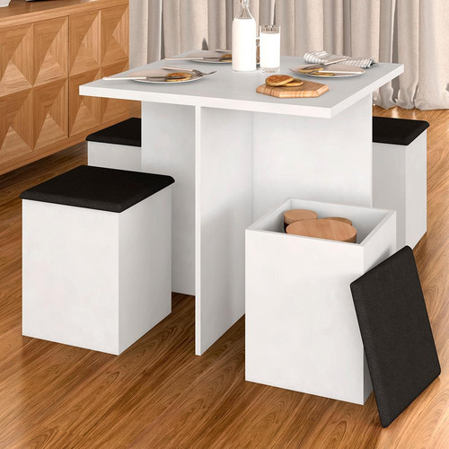 Conjunto Sala De Jantar 4 Banquetas Berlim Branco/ Preto Cor Branco/preto 06 Desenho do tecido das cadeiras Suede