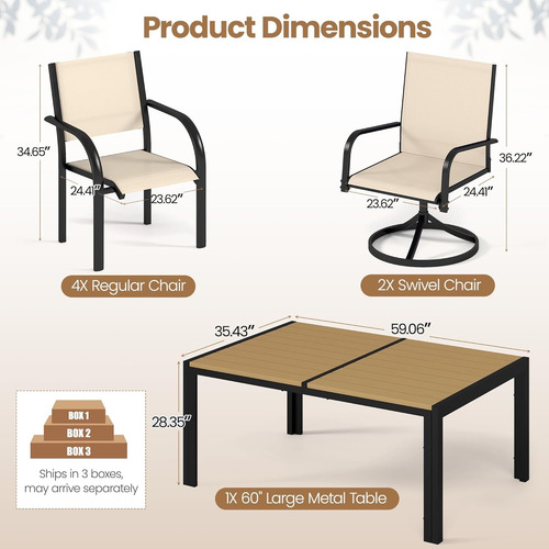 Excelente Juego De Comedor Para Patio Beige 7 Pcs..